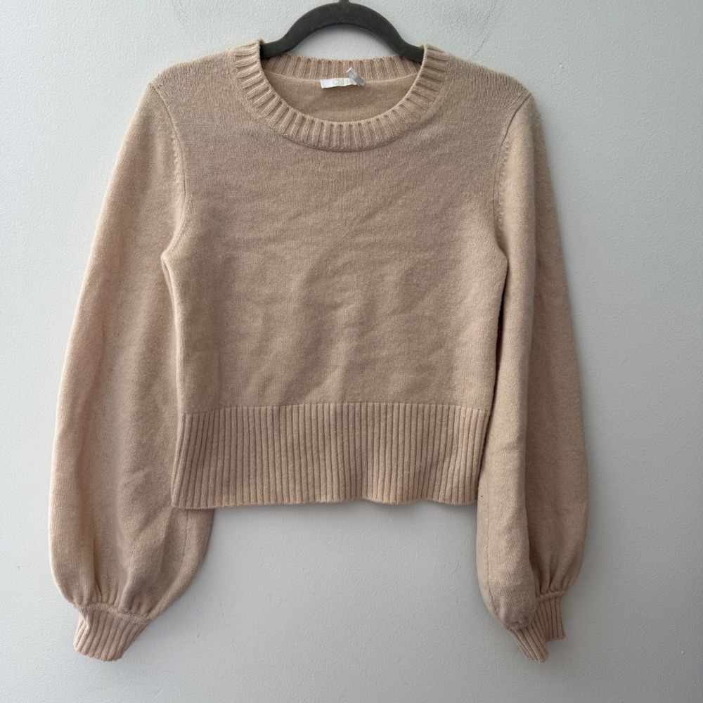 Chloe Cashmere Balloon Sleeve Sweater Sweet Ivory Beige XS 17AMP03-17A500